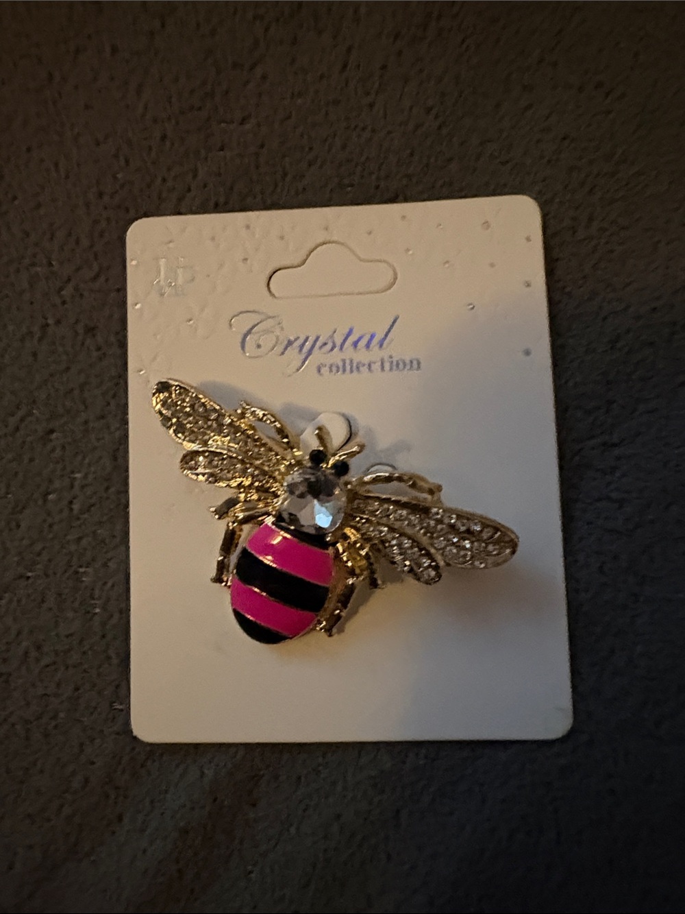 Gold Bee Brooch with Pink and Black Enamel